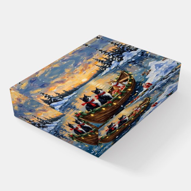 Tuxedo Cat Christmas Boat Holiday Paperweight (Angled)