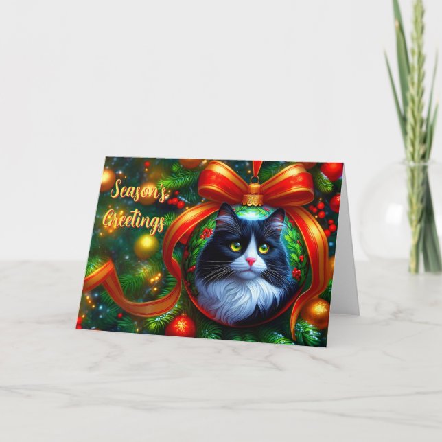  Tuxedo Cat Christmas Card (Front)