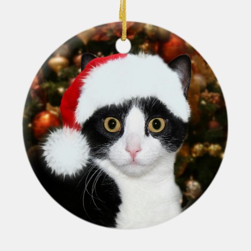 Tuxedo cat Christmas Ceramic Ornament