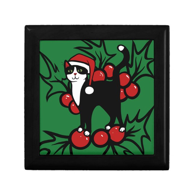 Tuxedo Cat Christmas Gift Box (Front)