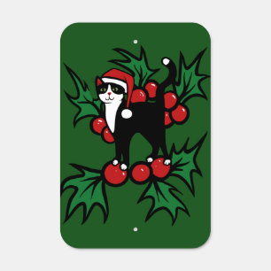 Tuxedo Cat Christmas Metal Sign