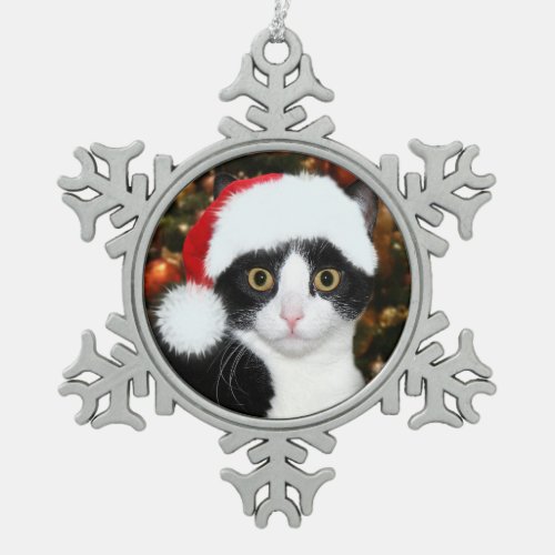 Tuxedo cat Christmas Snowflake Pewter Christmas Ornament