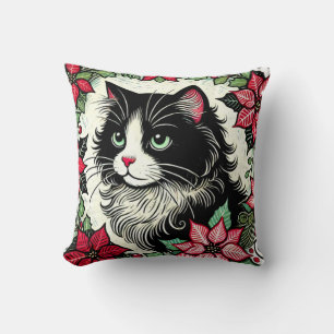 Tuxedo Cat Christmas                               Throw Pillow