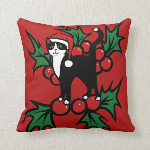Tuxedo Cat Christmas Throw Pillow