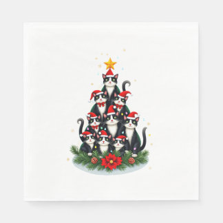 Tuxedo Cat Christmas Tree Tuxedo Cat Lights Xmas M Napkins