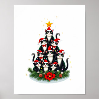 Tuxedo Cat Christmas Tree Tuxedo Cat Lights Xmas M Poster