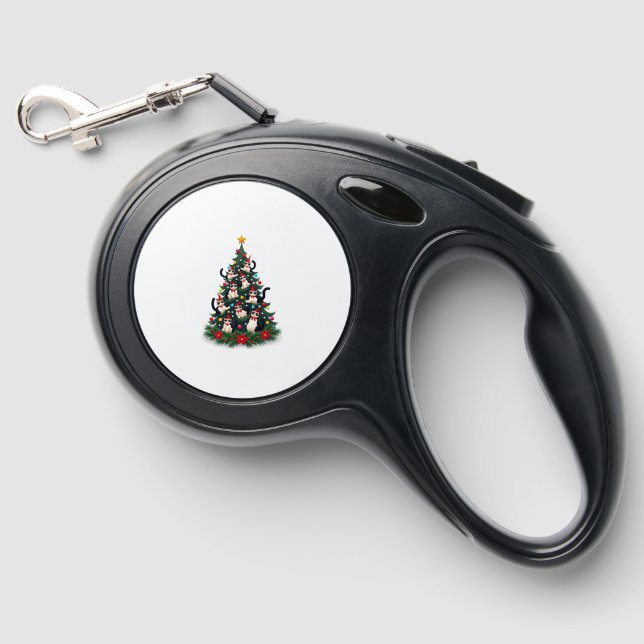Tuxedo Cat Christmas Tree Tuxedo Cat Lights Xmas M Retractable Pet Leash (Front)