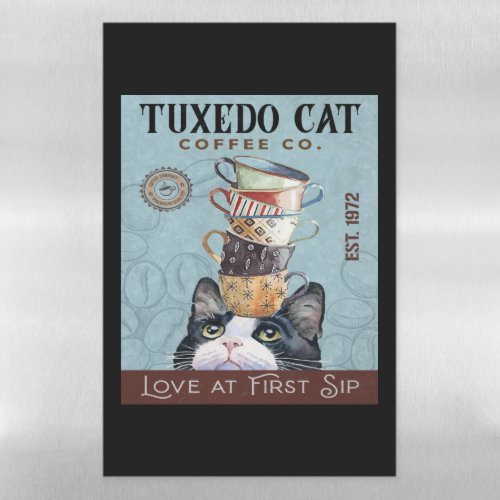 Tuxedo Cat Coffee Co Love At First Sip Funny Cat Magnetic Dry Erase Sheet