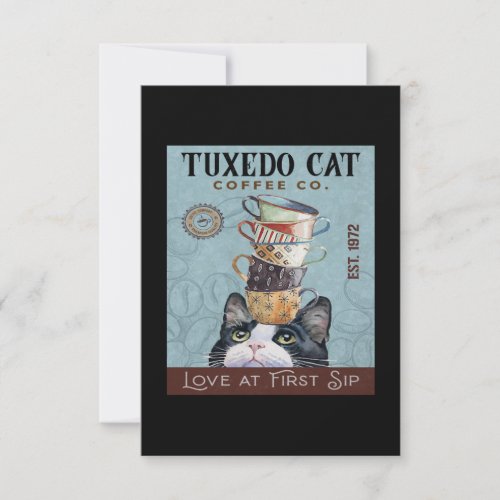 Tuxedo Cat Coffee Co Love At First Sip Funny Cat Thank You Card