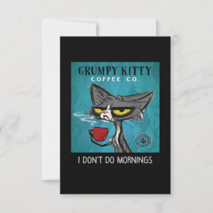 Tuxedo Cat Coffee I Don't Do Mornings Grumpy Kitty Thank You Card