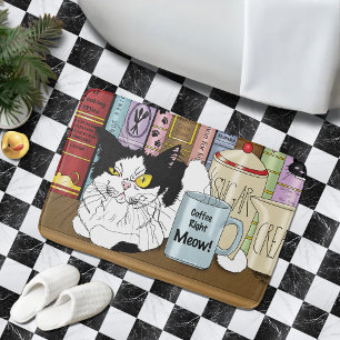 Tuxedo Cat Coffee Lover Funny Kitchen Bath Mat