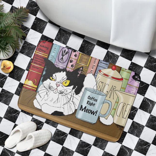Tuxedo Cat Coffee Lover Funny Kitchen Bath Mat (Creator Uploaded)
