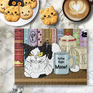 Tuxedo Cat Coffee Lover Funny Kitchen Jigsaw Puzzle