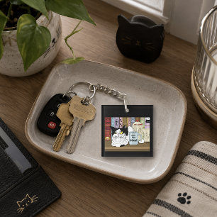 Tuxedo Cat Coffee Lover Funny Kitchen Keychain