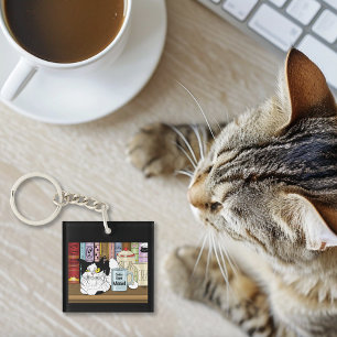 Tuxedo Cat Coffee Lover Funny Kitchen Keychain