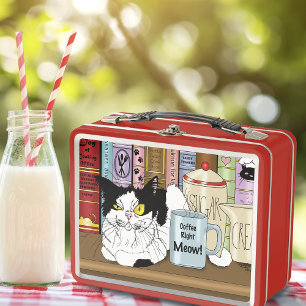 Tuxedo Cat Coffee Lover Funny Kitchen Metal Lunch Box
