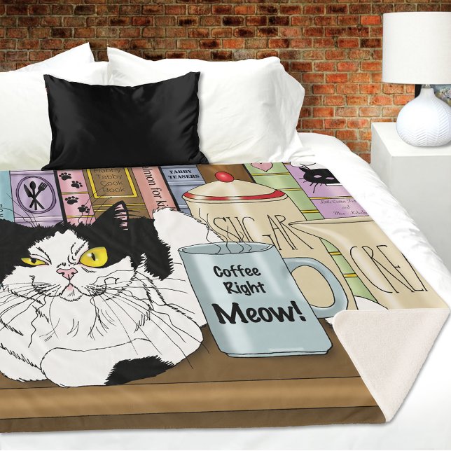 Tuxedo Cat Coffee Lover Funny Kitchen Sherpa Blanket (Creator Uploaded)