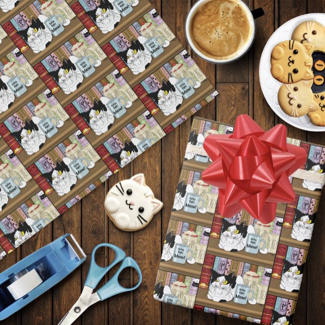 Tuxedo Cat Coffee Lover Funny Kitchen Wrapping Paper (Creator Uploaded)