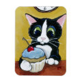 Tuxedo Cat & Cupcake Art Premium Magnet