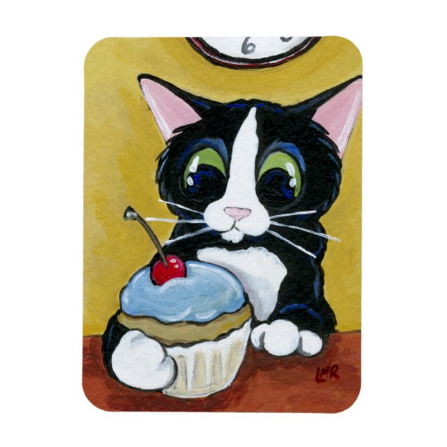 Tuxedo Cat & Cupcake Art Premium Magnet (Vertical)
