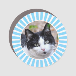 Tuxedo Cat Custom Photo on Light Blue & White Car Magnet