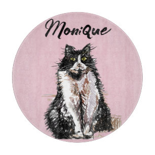Tuxedo Cat Cute Cats Black White Pastel Pink Cutting Board