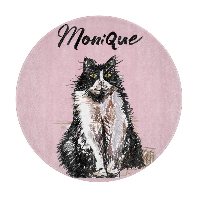 Tuxedo Cat Cute Cats Black White Pastel Pink Cutting Board (Front)
