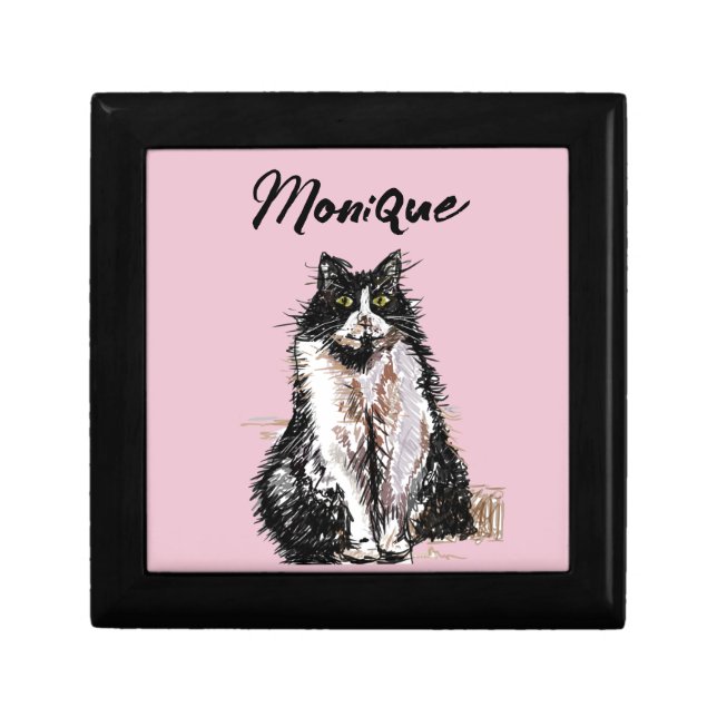 Tuxedo Cat Cute Cats Black White Pastel Pink Gift Box (Front)