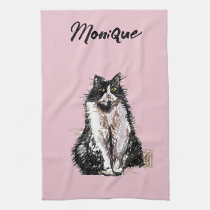 Tuxedo Cat Cute Cats Black White Pastel Pink Kitchen Towel