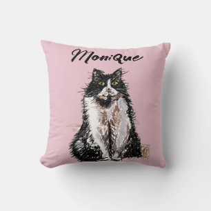 Tuxedo Cat Cute Cats Black White Pastel Pink Throw Pillow