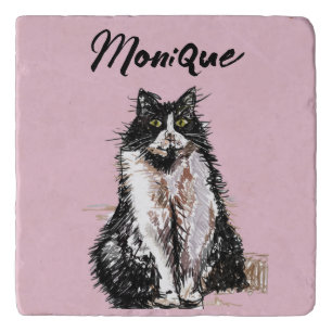 Tuxedo Cat Cute Cats Black White Pastel Pink Trivet