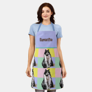 Tuxedo Cat Cute Cats Black White Pastel Rainbow Apron