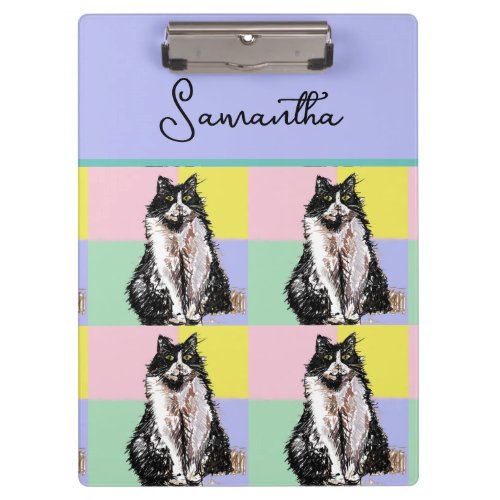 Tuxedo Cat Cute Cats Black White Pastel Rainbow Clipboard