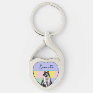 Tuxedo Cat Cute Cats Black White Pastel Rainbow Keychain
