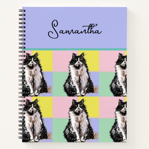 Tuxedo Cat Cute Cats Black White Pastel Rainbow Notebook