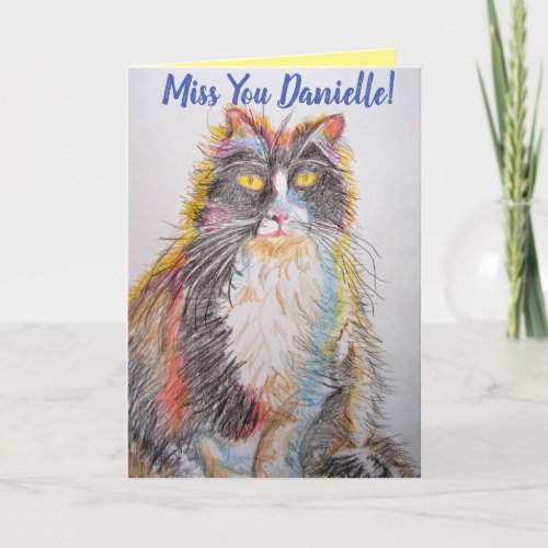 Tuxedo Cat Cute Cats Drawing Miss You Art Card