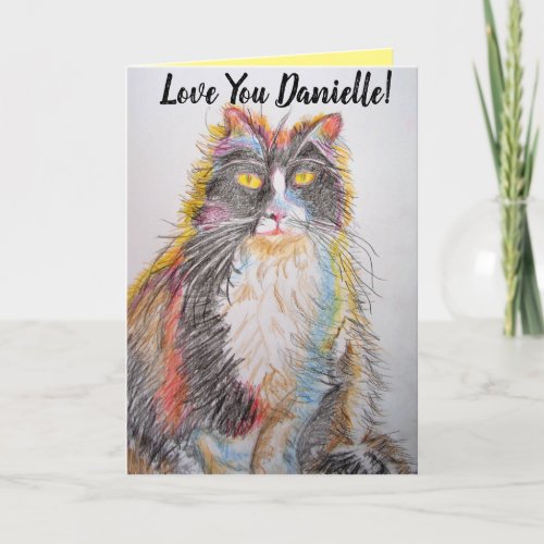 Tuxedo Cat Cute Cats Pencil Drawing Birthday Card