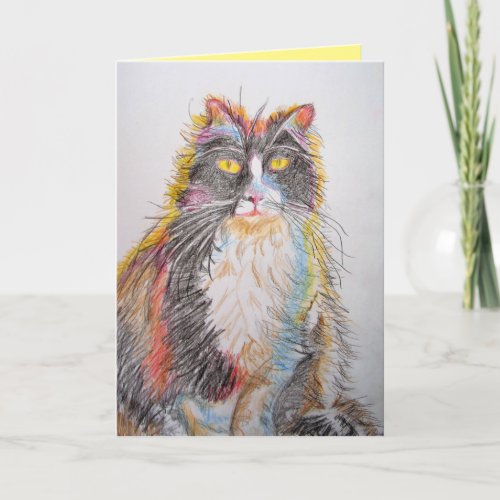 Tuxedo Cat Cute Cats Pencil Drawing Birthday Card