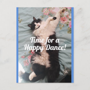 Tuxedo Cat Cute Doing a Happy Dance Postcard