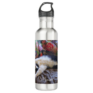 Tuxedo Cat Cute doing a Mexican Wave Funny Cats Stainless Steel Water Bottle