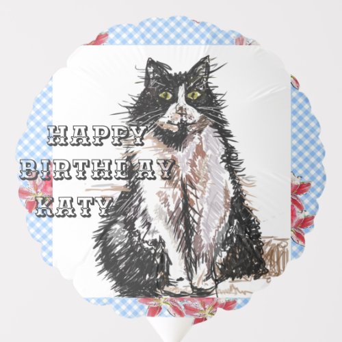 Tuxedo Cat Cute Drawing Black and White Cats Balloon
