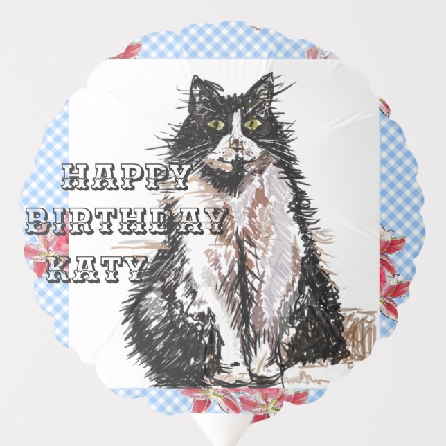 Tuxedo Cat Cute Drawing Black and White Cats Balloon (Front)