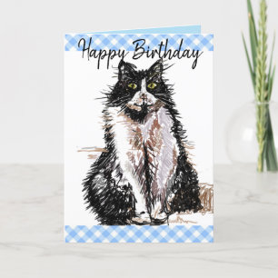 Tuxedo Cat Cute Drawing Black and White Cats Card