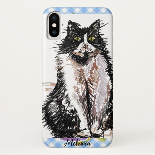 Tuxedo Cat Cute Drawing Black and White Cats Girls iPhone X Case