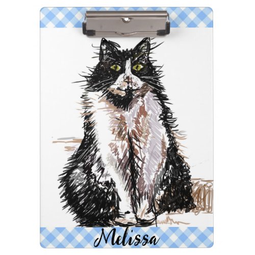 Tuxedo Cat Cute Drawing Black and White Cats Girls Clipboard