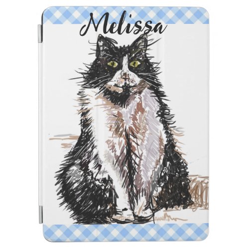 Tuxedo Cat Cute Drawing Black and White Cats Girls iPad Air Cover