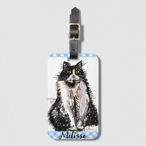 Tuxedo Cat Cute Drawing Black and White Cats Girls Luggage Tag