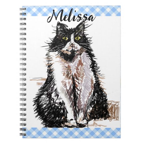 Tuxedo Cat Cute Drawing Black and White Cats Girls Notebook