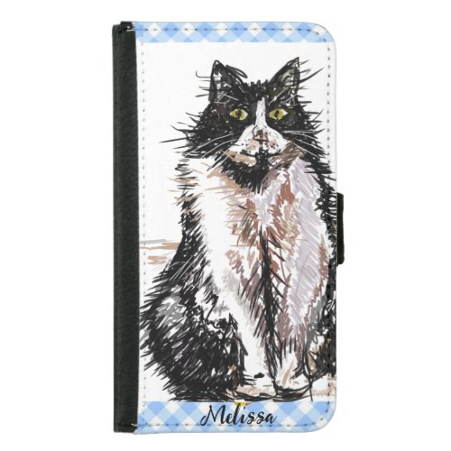 Tuxedo Cat Cute Drawing Black and White Cats Girls Samsung Galaxy S5 Wallet Case