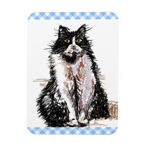 Tuxedo Cat Cute Drawing Black and White Cats Magnet